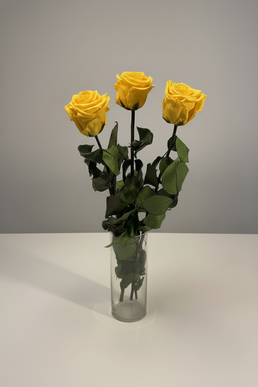 Yellow Roses in Glass Vase